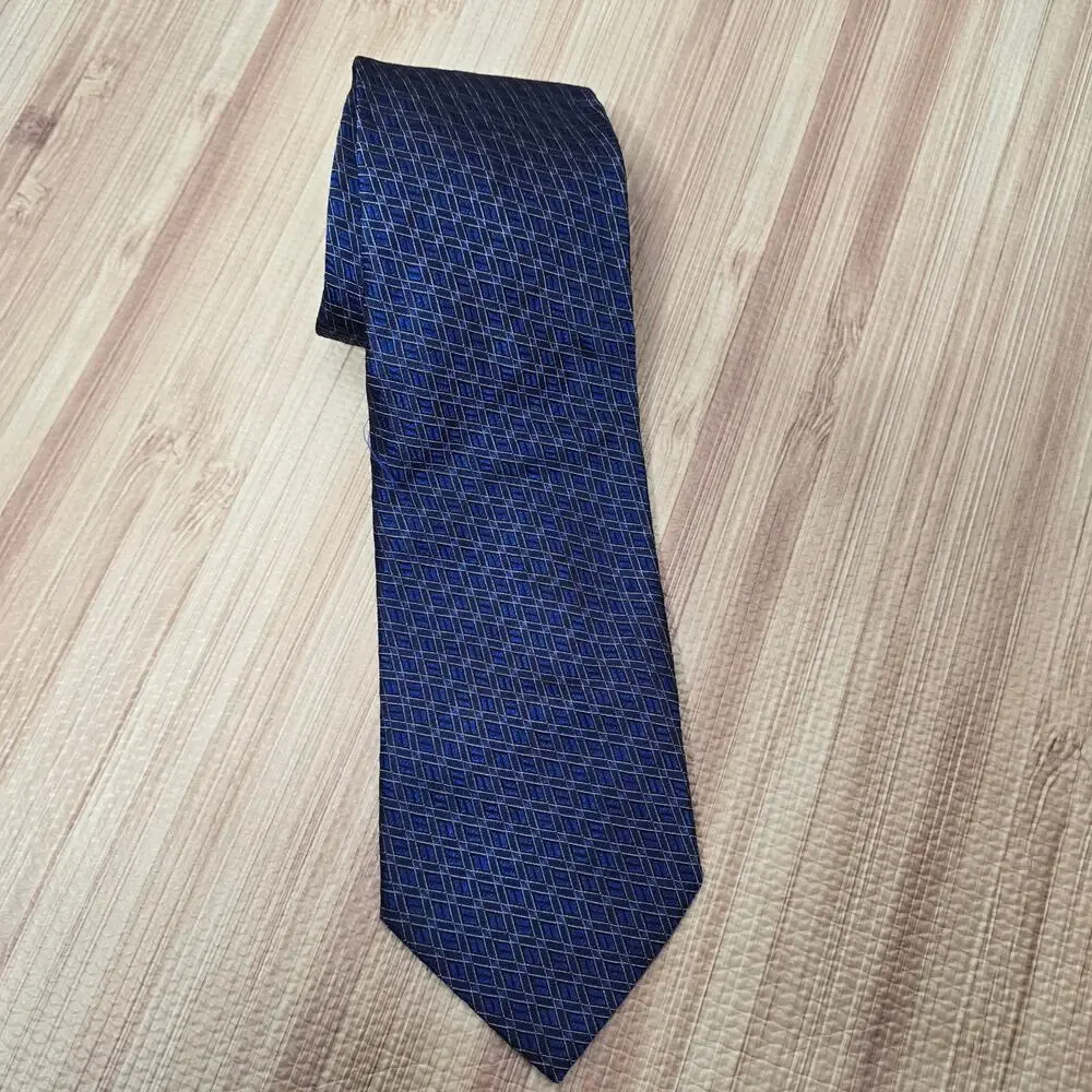 Ricci Como-Firenze 100% Silk Necktie Italy Blue Geometric